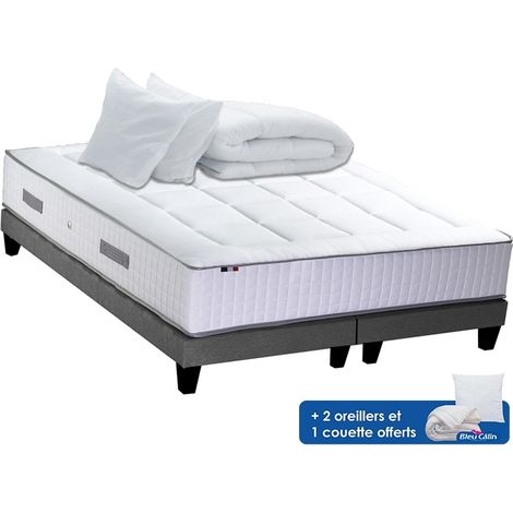 Ensemble matelas Ressort 7 zones + sommier + oreiller + couette FABRICATION FRANCAISE 2x80 x 200 cm (1/5)