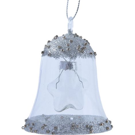 Pendaglio a forma di campana con stella argento per albero di natale h 7,5 cm