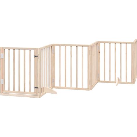 Barrière de sécurité pour chien animaux de compagnies avec porte 6 panneaux bois de peuplier marron (1/5)