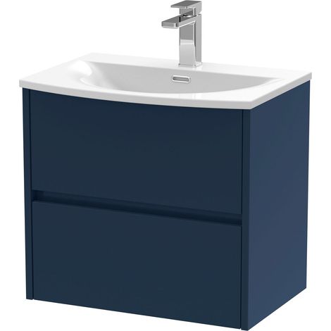 Havana Wall Hung 2-Drawer Vanity Unit with Basin 4 600mm Wide - Midnight Blue (1/5)