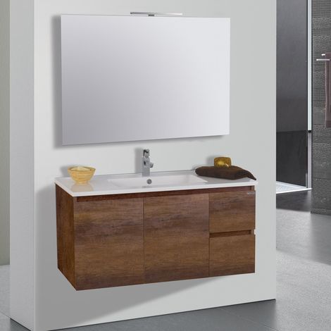 Mobile da Bagno Sospeso 100cm Mazzoni Maiorca Light 2+2 Noce Scuro Frassinato (1/4)
