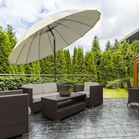 Parasol droit parasol de jardin inclinable rond avec 18 baleines manivelle mât en métal fibre de verre Ø 2.5 m polyester haute densité beige