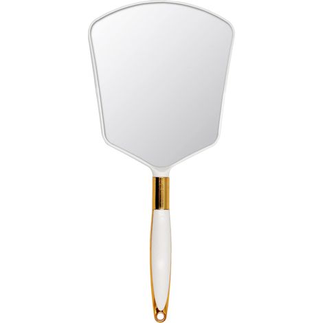 Espejo de mano con asa, espejo de maquillaje con gancho para baño y dormitorio, espejo (blanco) (1/4)