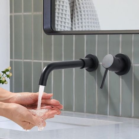 360° Rotating Wall-Mounted Basin Mixer Tap, Bathroom Faucet for Bathtub and Sink, Modern Design Recessed Wall-Mounted Basin Mixer Tap. Black (1/5)