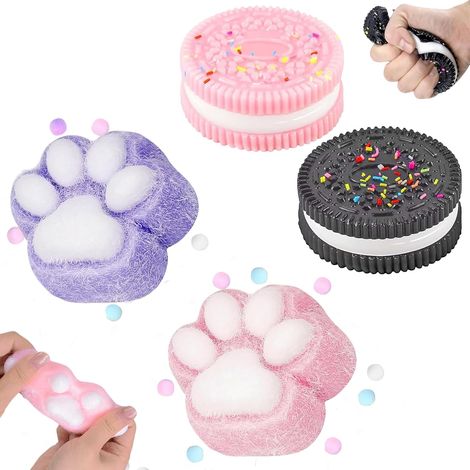 Lot de 4 Jouets Squishy, Patte de Chat Squishy, Squishy Biscuit, Anti Stress Jouet pour Enfants et Adultes (1/5)