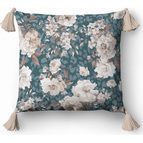 Coussin décoratif 45x45 cm, motif floral bohème (1/2)