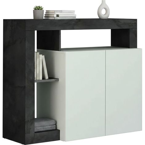 Dmora Aparador moderno con 2 puertas y estantes, Mueble para TV para sala de estar, Buffet de cocina, Aparador Made in Italy, 108x42xh93 cm, Color blanco y óxido, con embalaje reforzado