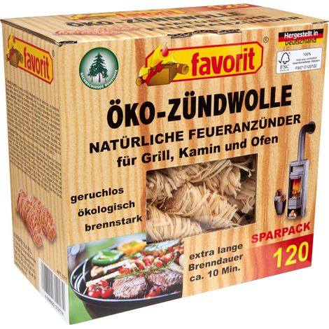 Favorit Feueranzünder (Holzwolle & Wachs), 120 Stück ° äkologische Anzünder 1217 (1/2)