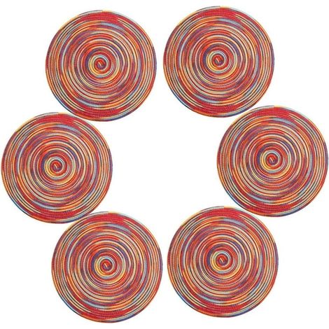 Place Mat, 15 inch Round-Shapped Heat Resistant Braided Woven Placemat Set of 6 (Round, colorful-red) (1/5)