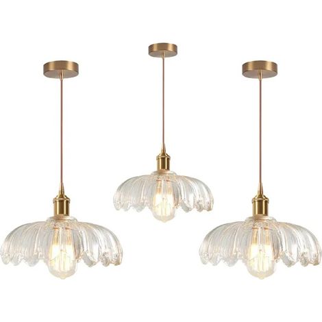3x Lustre Moderne en Verre,Suspension Vintage Abat-jour Design Fleurs Transparente E27 Lampe de Plafond Style Nordique,25cm (1/5)