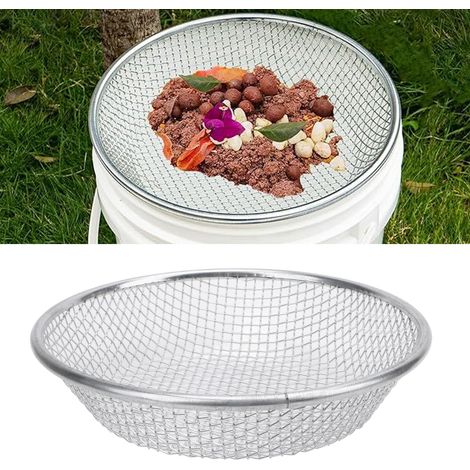 Tamiz de alta resistencia para arena y compost (50 kg) – Tamiz protector de acero inoxidable de 6 mm con guantes antideslizantes – Versión de 30 cm para cubos de 5 galones (1/5)