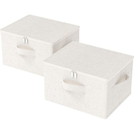 2 Boîte de rangement, tissu lin, fermeture à glissière, poignée robuste, pliable, pour vêtements literie (1/5)