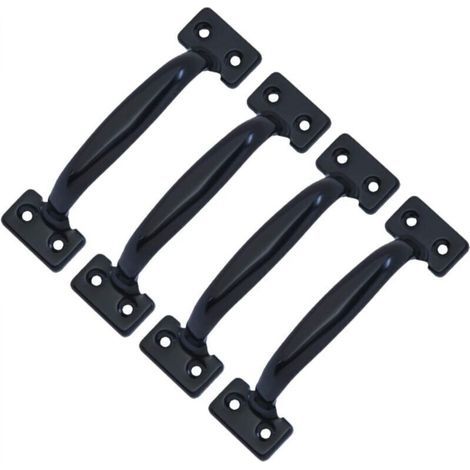 Lot de 4 poignées de porte de grange rétro pour armoires de cuisine, distance entre les trous : 58 mm, fer noir