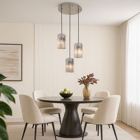 LED Pendellampe Esstisch Wohnzimmerleuchte Hängeleuchte Glas klar silber, Metall nickel matt, 3x 7W 630lm warmweiß, DxH 38,5x120 cm
