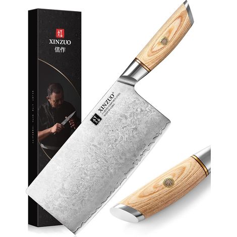 19cm Couperet de Cuisine, Couteau de Chef Chinois 3 Couches 10Cr15CoMoV Acier Composé, Boucher Couteau Acier Inoxydable, Tranchants Couteau à Légumes -Poignée en Bois Pakka (1/5)