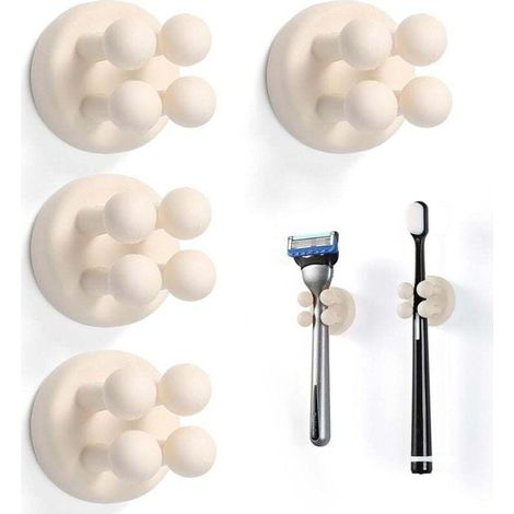 4 Supports Muraux pour Brosse à Dents,Porte Rasoir, Porte-Brosse à Dents Mural Multi Functional Silicone Self-Adhesive, pour la Salle de Bain, la Cuisine, Le Salon, Le Bureau