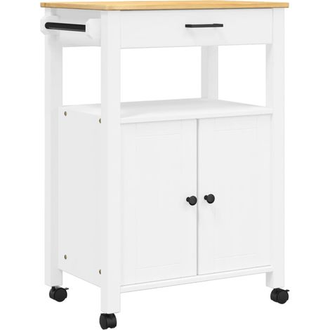 Desserte de cuisine en Pin massif Kitcha 60cm - 2 portes et 1 tiroir-Blanc (1/5)