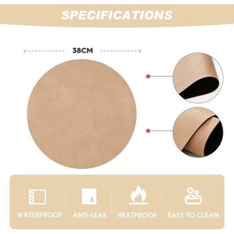 Set De Table Rond - Cuir PU Double Face - Anti-dérapant - Lavable - 38 Cm - Pour Salle À Manger Intérieure Et Extérieure - Lot De 6 (1/5)