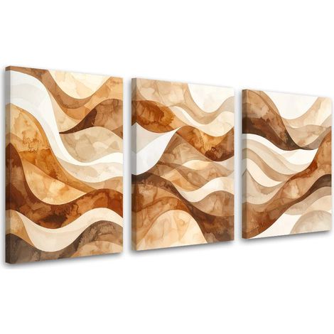 Tableaux sur toile lot  Abstraction beige : vagues et formes 3 x 20x30