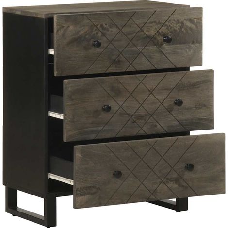 Buffet，Bahut，Meuble de Rangement noir 60x33x75 cm bois massif de manguier CFW37351 (1/5)