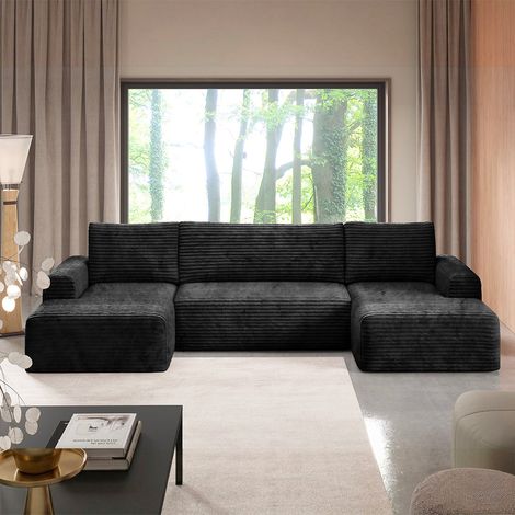 5-Sitzer U-Form Schlafsofa mit Stauraum Romeo Schwarz (1/5)