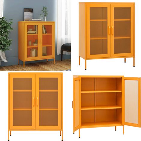 Armadio portaoggetti Giallo Senape 80x35x101,5 cm Acciaio - Armadio portaoggetti - Armadio in acciaio