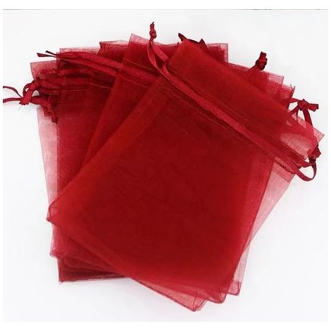 100PCS 10x15cm Red Organza Bags, Organza Gift Bags with Drawstring, Jewelry Bags, Lavender Bags, Ideal for Jewelry, Gifts, Candy, Wedding (1/5)