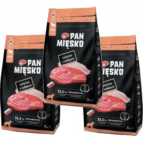 Alimento para perros Pan Mięsko de ternera con crujientes de pavo, tamaño M, 3 x 3 kg. (1/2)
