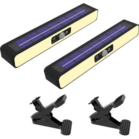 Lot de 2 Lampe Solaire Exterieur, Lumiere Solaire Exterieur avec Détecteur de Mouvement, Spot Solaire Exterieur, 3 Modes, pour Jardin, Garage, Patio, avec Support