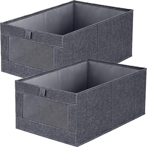 Lot de 2 Boîtes de Rangement Pliables en Tissu Cationique avec Fenêtre Transparente, Organisateurs de Tiroir pour Vêtements, Jouets et Livres – 41x28x17 cm, Gris (1/4)