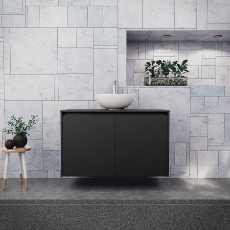 Inda - Mobile bagno L.100 con lavabo in appoggio / Nero opaco 2