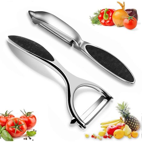 Éplucheur à pommes de terre et légumes - Coupe-pommes multifonctionnel rotatif en forme de Y en acier inoxydable de qualité supérieure, outil d'épluchage durable et offrant une bonne prise en main (1/5)