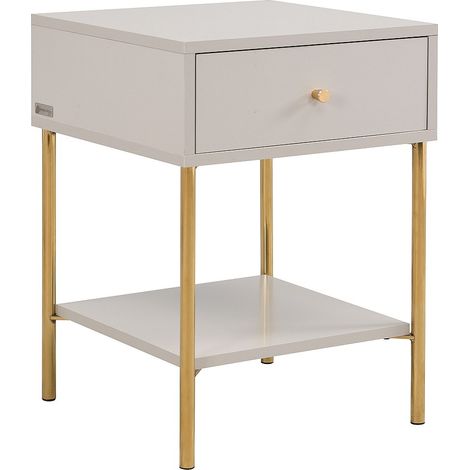 Comodino con 1 cassetto MDF e metallo Beige e oro - MILAVIA