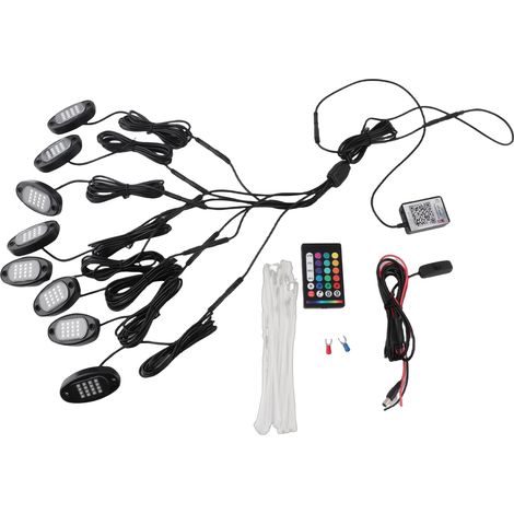 Projecteurs LED multicolores étanches (lot de 8) avec application Bluetooth, contrôleur à 24 touches et fonction musicale pour SUV, quad et SSV. (1/3)