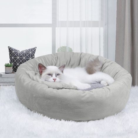 Tapis Pour Chien - Coussin Rond Pour Niche - Bordure Rembourrée - Fond Antidérapant - Pour Chiots Et Petits Animaux - Gris - 35 x 35 x 10 cm (1/5)