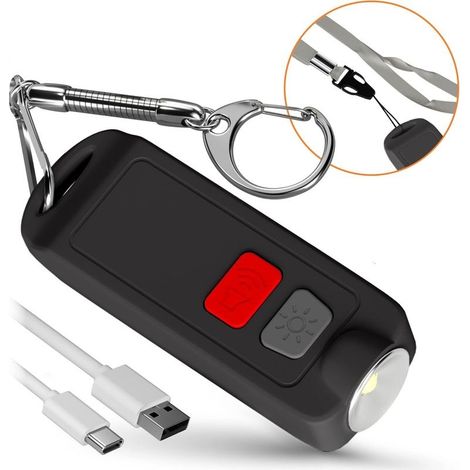 Women Self Defense Personal Alarm Keychain - USB Rechargeable Waterproof 130db Security Anti-Theft Siren Button with LED Light - Keychain Security Sound Alarm Device by (Black) (1/5)