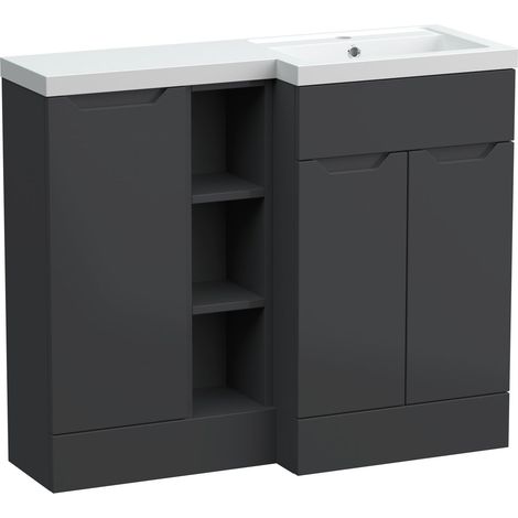Teddesley Floor Standing 3 Door Vanity Basin WC Unit with Polymarble Basin, 1000mm, Right Hand, Dark Grey
