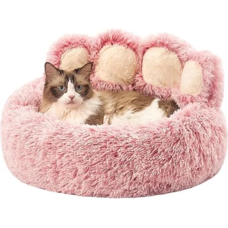 Coussin rond en fausse fourrure en forme de patte pour chien et chat (1/3)