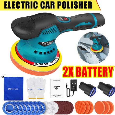 Car Polisher Buffer Machine Cordless Polisher Electric Polisher Kit with 2PCS 12V 2.0Ah Battery, 2800-5500 RPM, 8 Variable Speed, 125mm Base for Car Care Furniture Polishing Sanding (1/5)