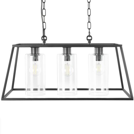 Lámpara de techo de metal negro 117 cm estructura jaula 3 pantallas vidrio plafón moderno Muger (1/5)