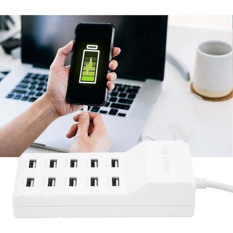 USB Charging Station 10-Port Smart Wall Charger for Multiple Devices 100-240V MUMU (1/4)