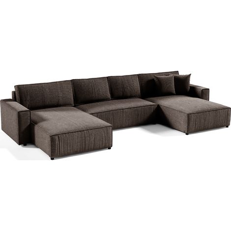 Canapé U 5 places convertible coffre Isaac velours côtelé Marron (1/5)
