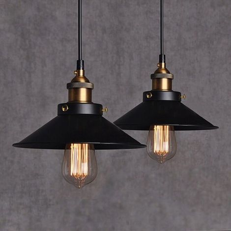2PCS Suspension Rétro en Métal Noir - Lampe Vintage Plafonnier Edison Culot E27 - Luminaire Épuré Éclairage Tendance 26cm Version haute (sans ampoule)