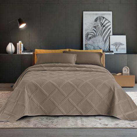 Copriletto Trapuntato Matrimoniale Elegante Trapuntino Lavorazione Intrecciata Due Piazze Trapunta Coperta Leggera Coperta Letto Leggera Primavera Estate  Tortora