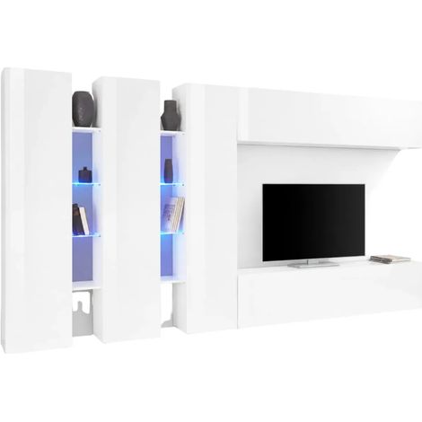 Parete Attrezzata Soggiorno 340 cm Armadio Porta TV Pensile Bianco (1/5)