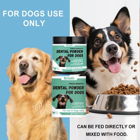 Poudre dentaire rafraîchissante pour l'haleine des chiens, saveur menthe, réduit la plaque dentaire et les mauvaises odeurs, laissant les dents fraîches et propres – 100 g (1/5)