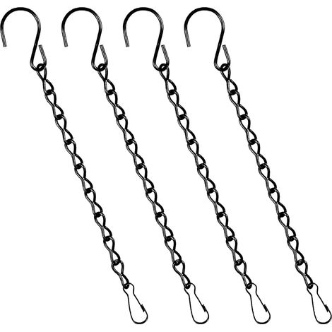 Lot de 4 Chaînes de suspension, Métal noir, 25 cm, Pour pots de fleurs, Mangeoires, Jardin intérieur extérieur