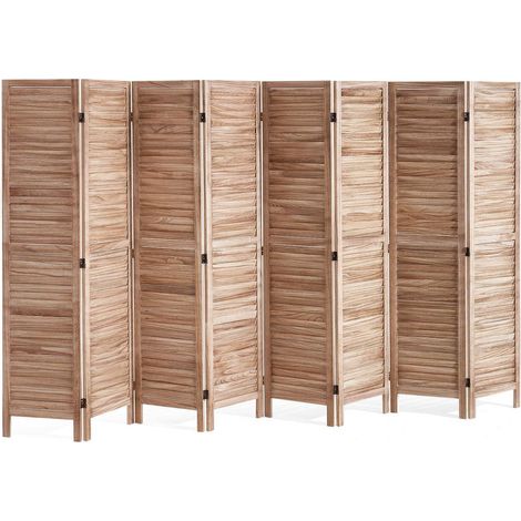 Paravent Séparateur de Pièce 8 Panneaux Pliable à 360° Cloison Amovible Bois Paulownia 325x170 cm (1/5)
