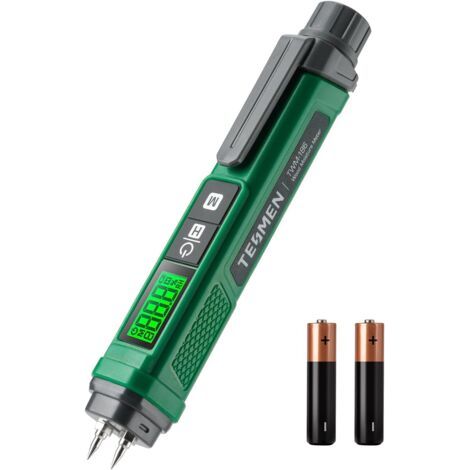 Testeur Tumidité,Stylo Humidimètre Portable, Humidimètre à Broche à 2 Modes, 7 Échelles d'Étalonnage pour Bois, Bois de Chauffage, Bois de Construction, Briques, Planchers, Murs - Vert (1/5)