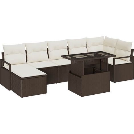 Garden Sofa Set with Storage 8 pcs Brown Poly rattan vidaXL